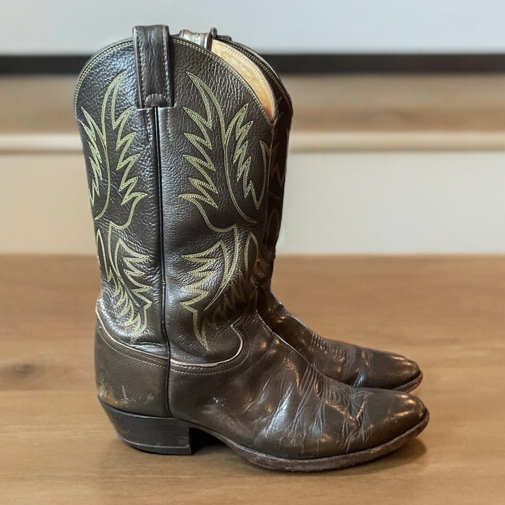 JUSTIN MEN'S LEATHER WESTERN BOOTS - MEDIUM TOE Size 10D